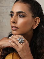 trueBrowns Silver Tone Floral Ring | Grocsy
