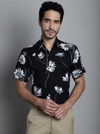 Jainish Men's Floral Printed Formal Shirts - Black | Grocsy