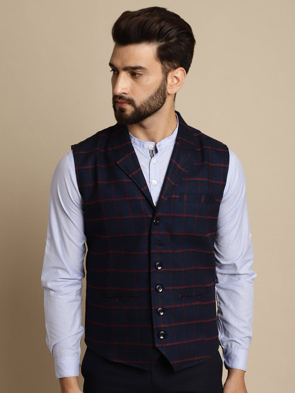 Even Apparels Men's Blue Waistcoat with Notched Lapel | Grocsy