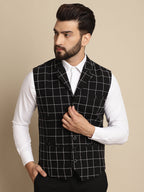 Even Apparels Men's Black Wool Waistcoat with Notched Lapel | Grocsy