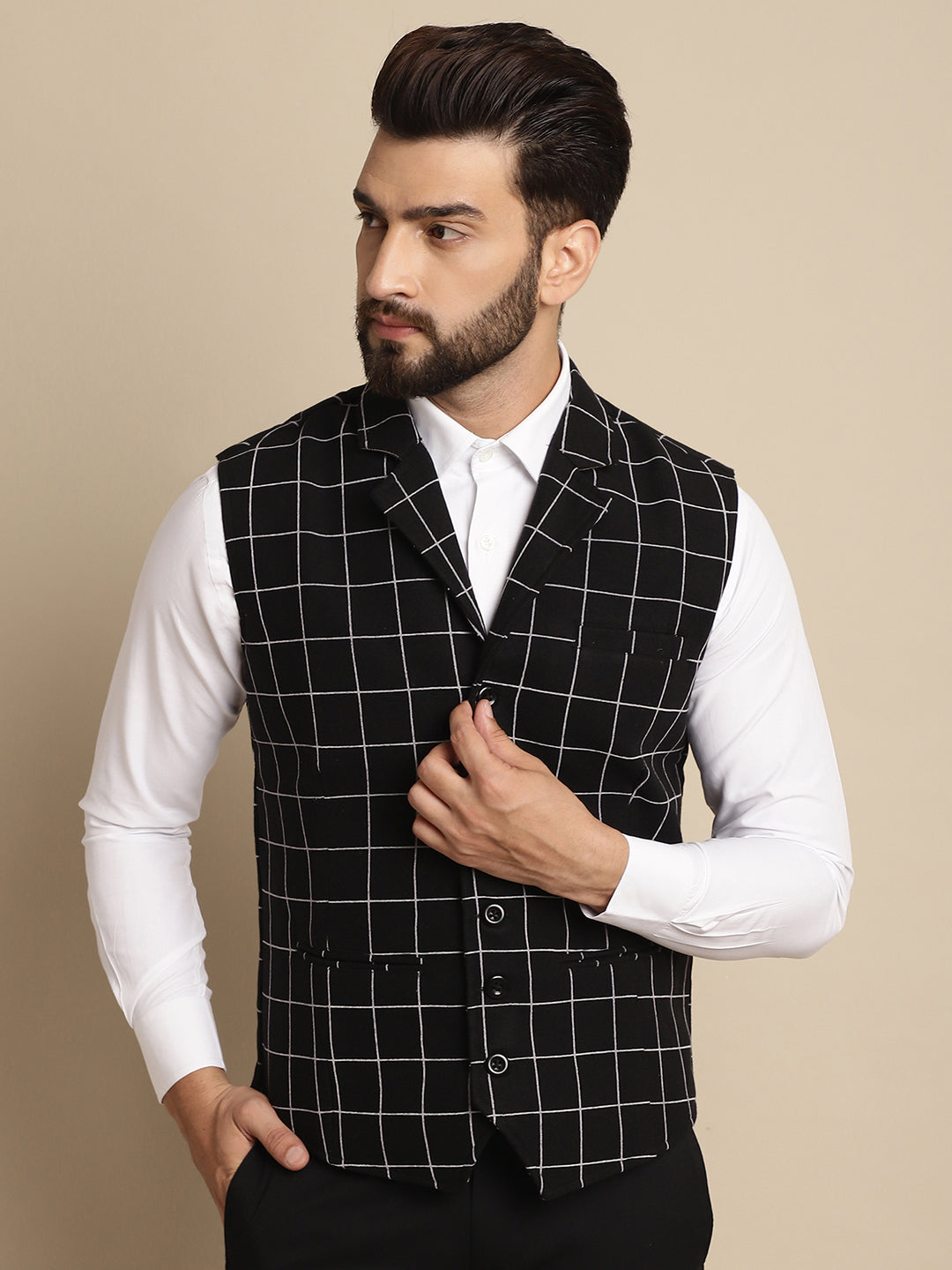 Even Apparels Men's Black Wool Waistcoat with Notched Lapel | Grocsy