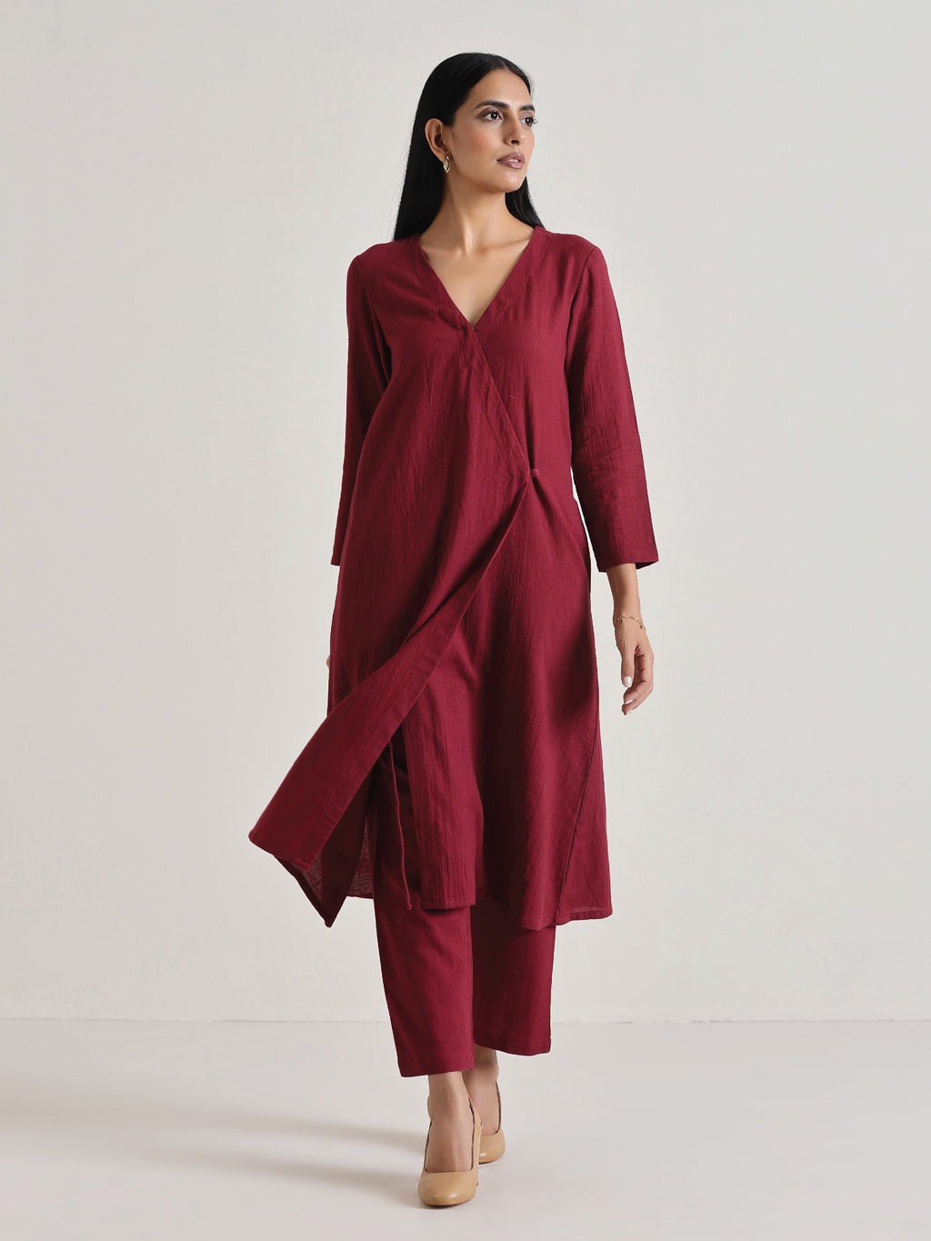 trueBrowns Maroon Angrakha Kurta Set | Grocsy