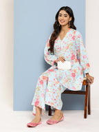 Ahalyaa Women Floral Printed Regular Tunic with Palazzos | Grocsy