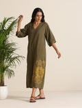 trueBrowns Olive Cotton Embroidered Dress | Grocsy