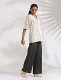 trueBrowns Off-White Cotton Stripe Jacket Top Co-ord Set | Grocsy