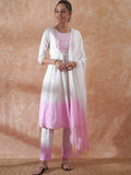 InWeave Women's White Lurex Pink Dye Patch Gota Anarkali Kurta Set W Dupatta | Grocsy