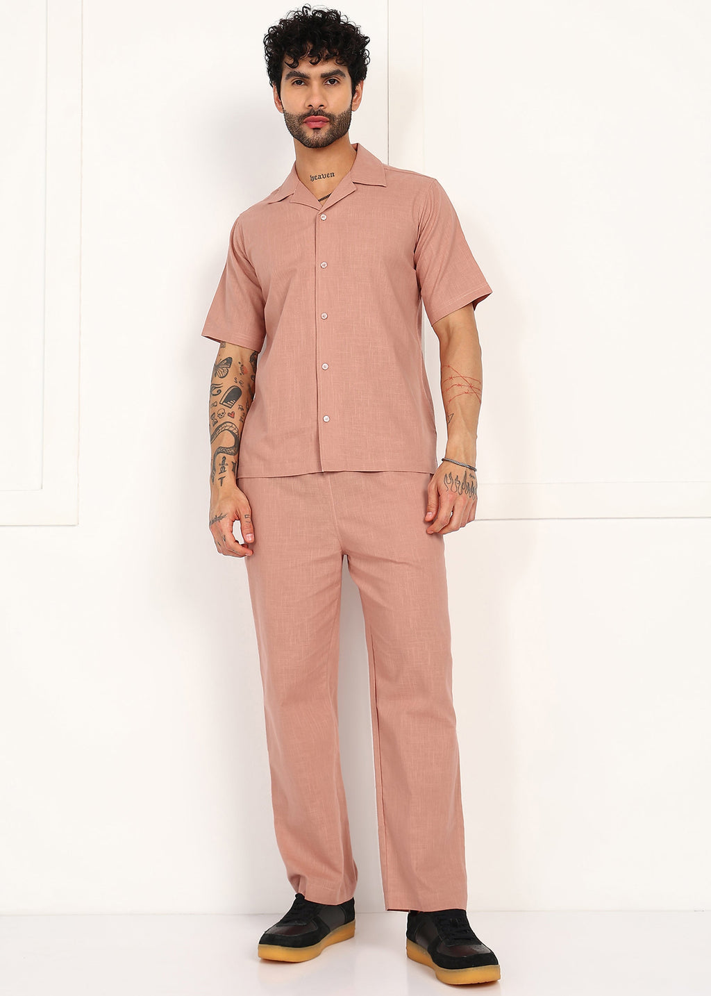 Fabmade Men’S Peach Linen Co-Ord Set | Grocsy