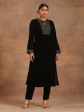 trueBrowns Black Velvet Embroidered Kurta | Grocsy