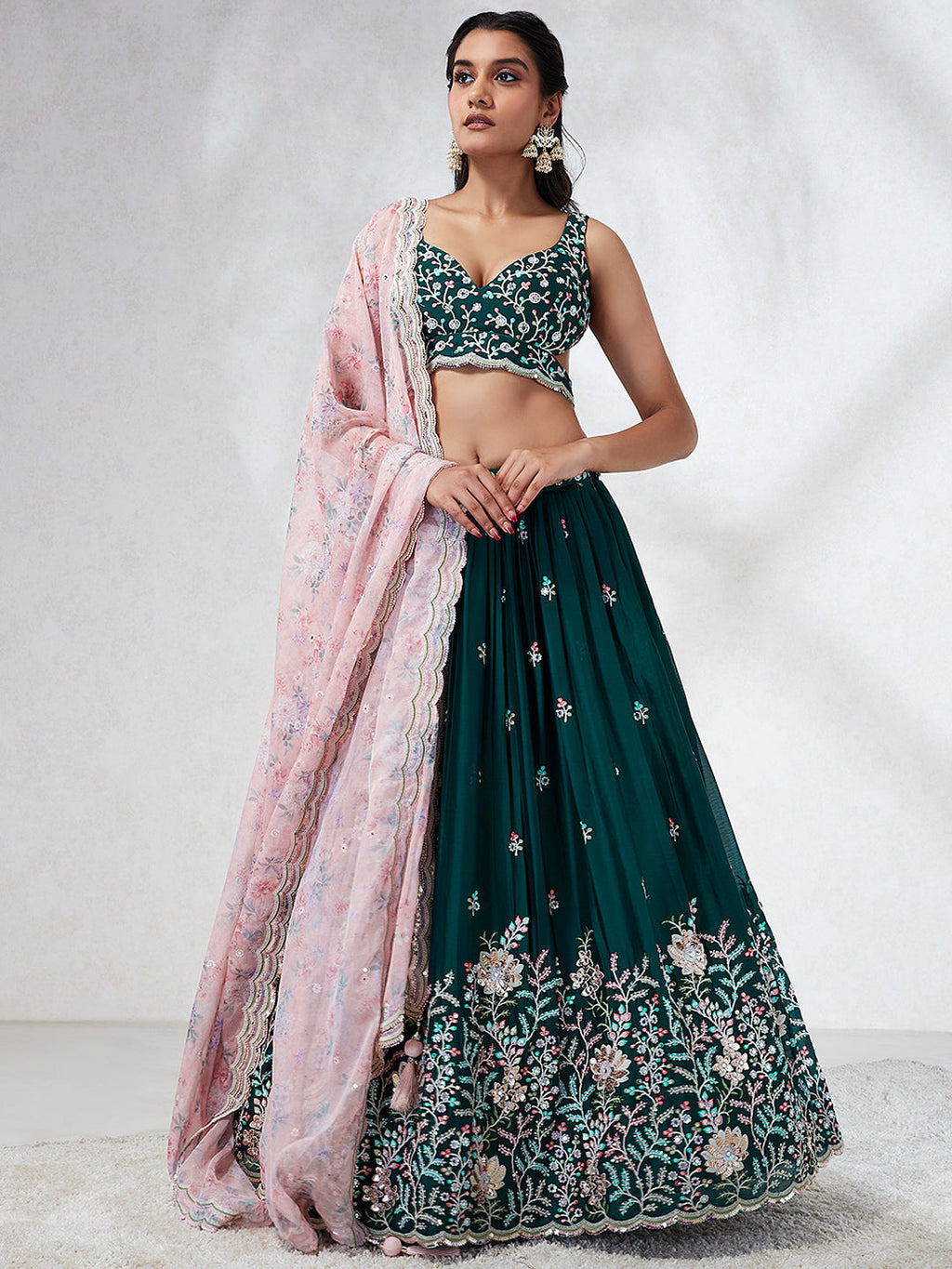 House of Panchhi Teal - Georgette Sequins, Mirror And Thread Embroidery Lehenga Choli | Grocsy