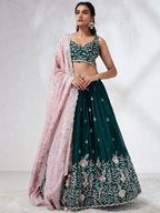 House of Panchhi Teal - Georgette Sequins, Mirror And Thread Embroidery Lehenga Choli | Grocsy
