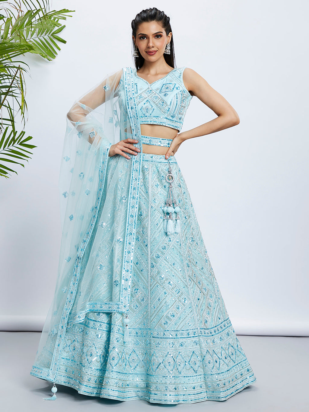 House of Panchhi Burgundy Chiffon Position Print With Sequins Embroidery Lehenga Choli & Dupatta | Grocsy