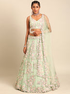 House of Panchhi Lime Green Net Sequins with heavy Zarkan embroidery Lehenga choli & Dupatta | Grocsy
