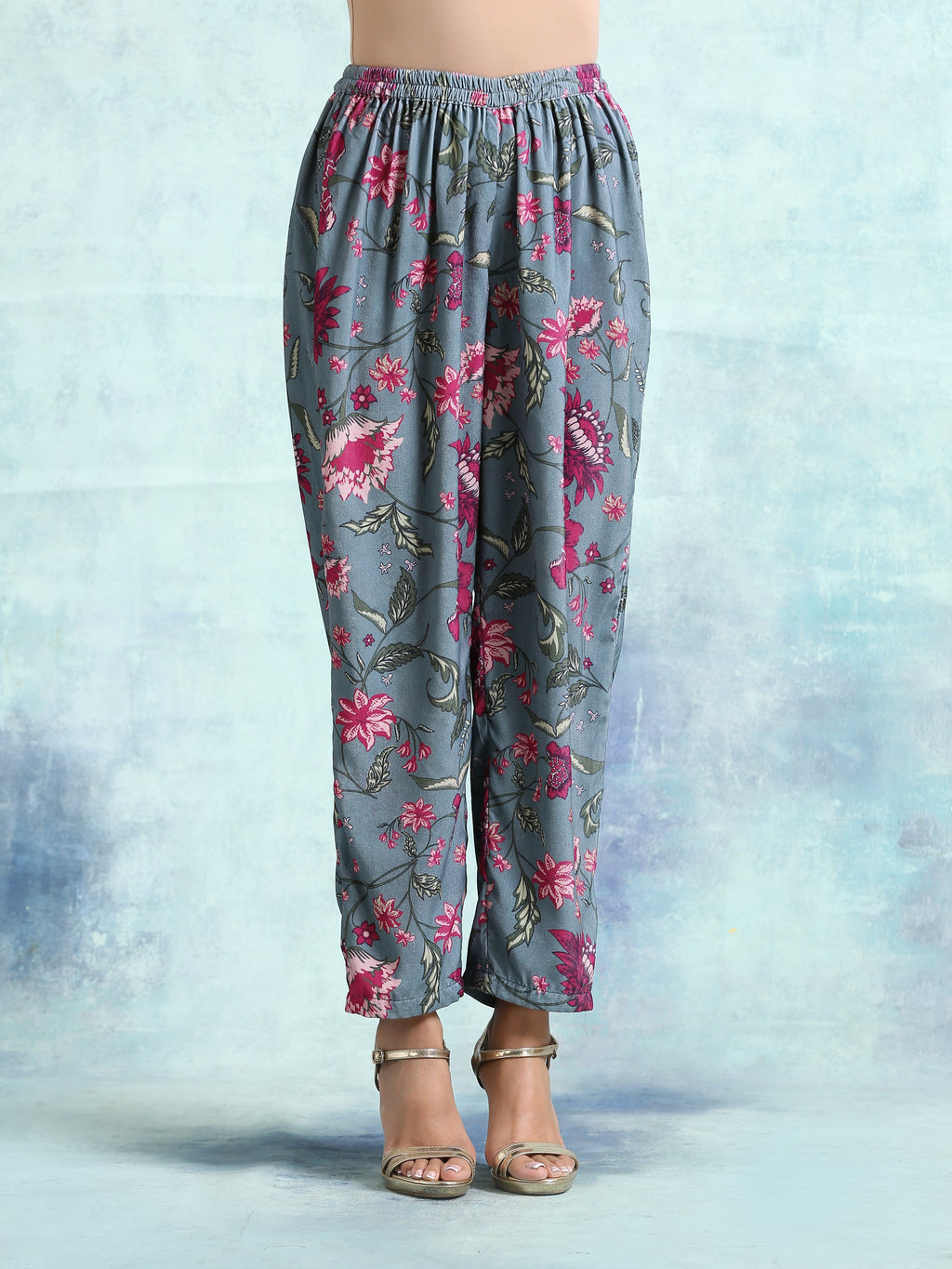trueBrowns Grey Printed Velvet Pant | Grocsy