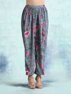 trueBrowns Grey Printed Velvet Pant | Grocsy