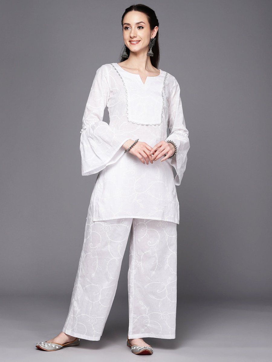 Ahalyaa Women Self Design Pure Cotton Tunic With Palazzos | Grocsy