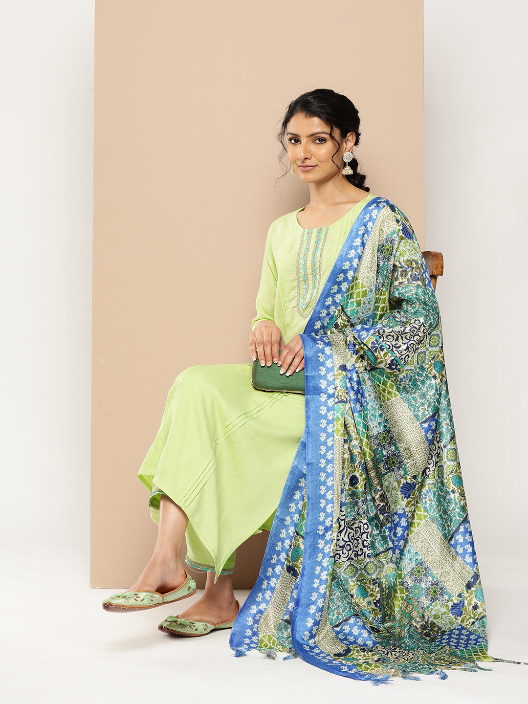 KSUT (House of Varanga) Green Kurta With Lace Embellishment Paired With Straight Pant And Dupatta | Grocsy
