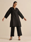 trueBrowns Black Slub Relaxed Placket Co-Ord Set | Grocsy