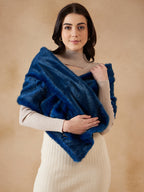 InWeave Women's Royal Blue Long Faux Fur Cape | Grocsy