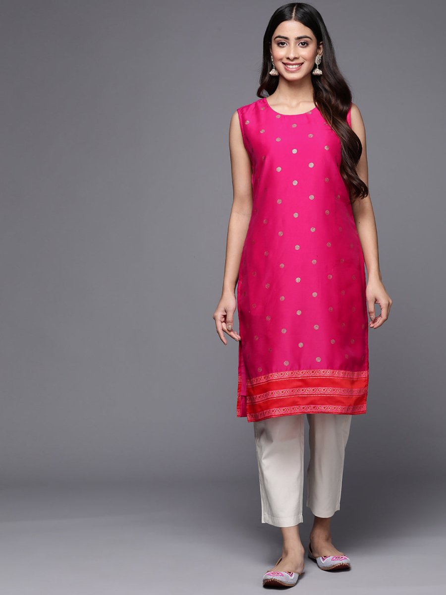 Ahalyaa Women Pink Geometric Printed Kurta | Grocsy