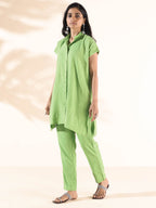trueBrowns Green Cotton Dobby Shirt Co-ord Set | Grocsy