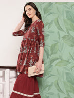 InWeave Women's Brick Rust Boota Sharara Set | Grocsy