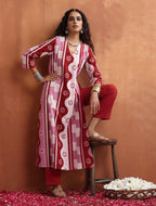 trueBrowns Pink Abstract Print High Slit Kurta Set | Grocsy