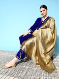 InWeave Women's Blue Velvet Kurta Set With Beige Brocade Dupatta | Grocsy