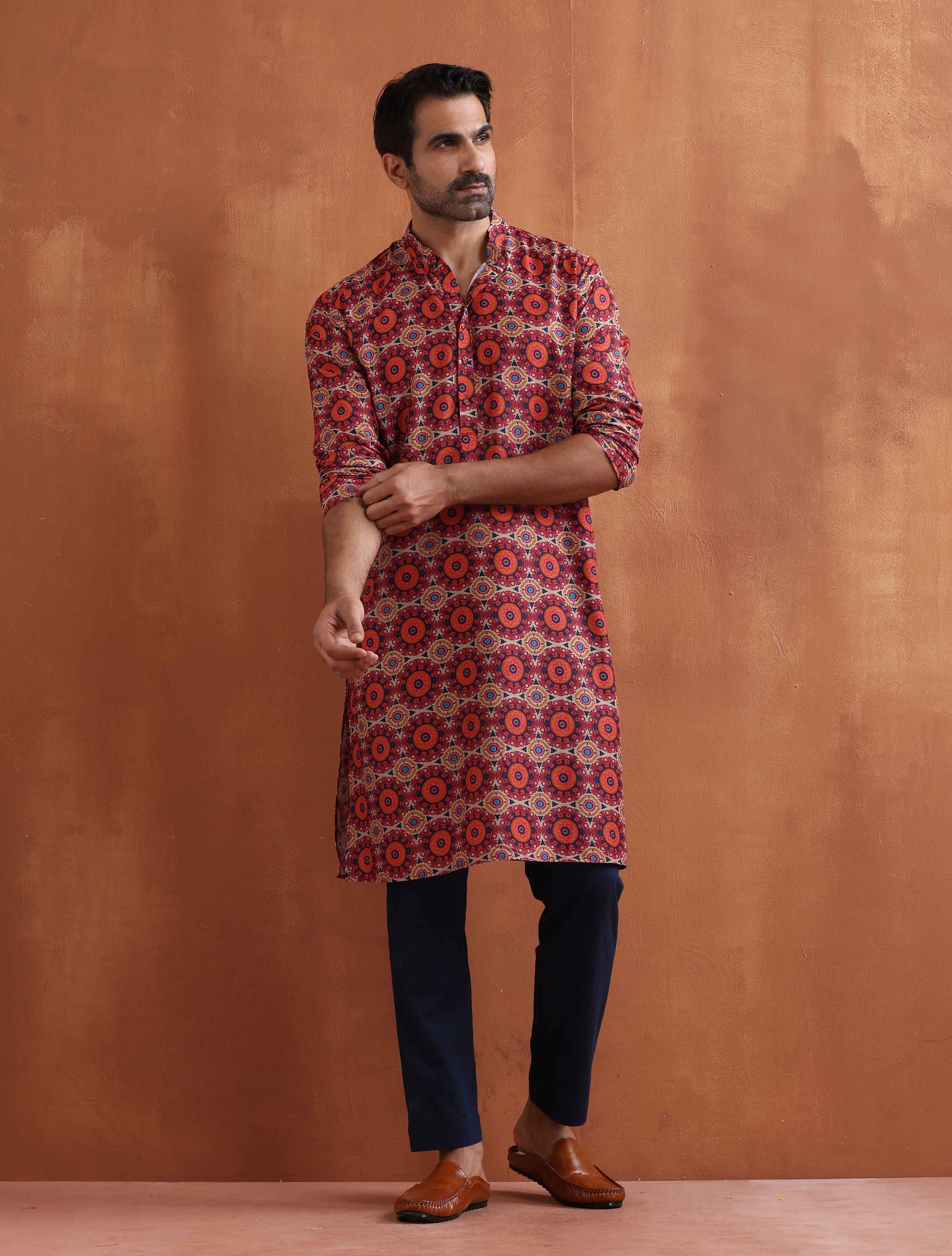 trueBrowns Men's Beige Printed Kurta | Grocsy