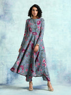 trueBrowns Grey Printed Velvet Anarkali Kurta | Grocsy
