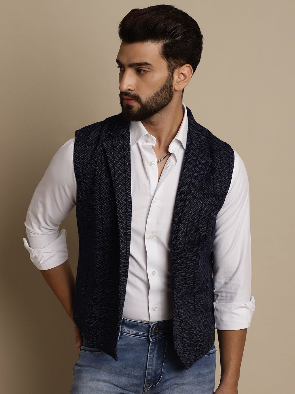 Even Apparels Men's Blue Waistcoat with Notched Lapel | Grocsy