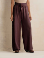 trueBrowns Brown Woollen Flared Pants | Grocsy