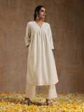 trueBrowns Ivory Gold Cotton Flared Kurta Set | Grocsy