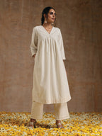 trueBrowns Ivory Gold Cotton Flared Kurta Set | Grocsy