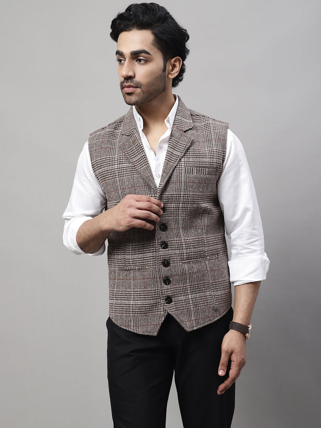Even Apparels Men's Brown Pure Wool Nehru Jacket | Grocsy
