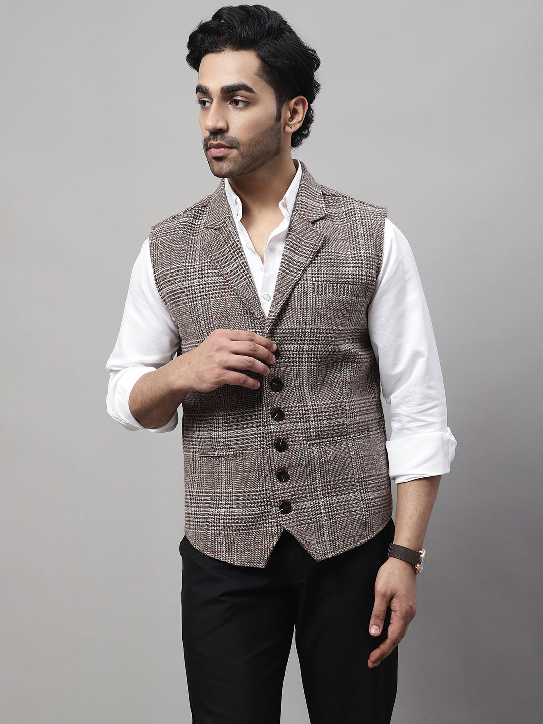 Even Apparels Men's Brown Pure Wool Nehru Jacket | Grocsy