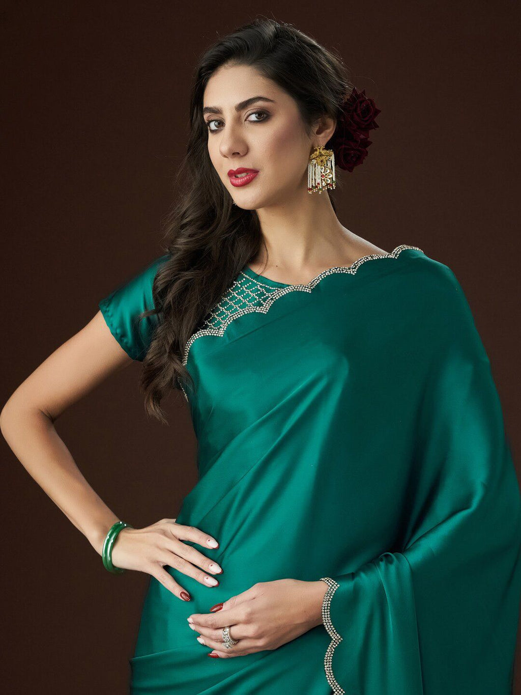 kasee Embellished Satin Saree | Grocsy