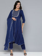 HERE&NOW Ethnic Motifs Embroidered Gotta Patti Kurta With Trousers & With Dupatta | Grocsy