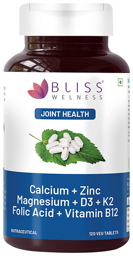 Bliss Welness Joint Health Calcium + Zinc Megnesium + D3 + K2 Veg Tablet | Grocsy