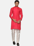 Sethukrishna Men Rose Pink Solid Angrakha Kurta with Pyjamas | Grocsy
