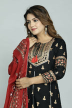 Alvano Alvano Women's Stylish Rayon Anarkali Kurta with Pant and Dupatta Set | Grocsy