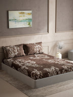 DDecor Brown & White Ethnic Motifs Cotton 140 TC King Bedsheet With 2 Pillow Covers | Grocsy