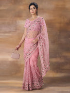 kasee Floral Embroidered Net Saree With Blouse Piece | Grocsy