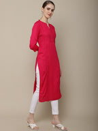 Sangria Women Pink Thread Work Straight Kurta | Grocsy