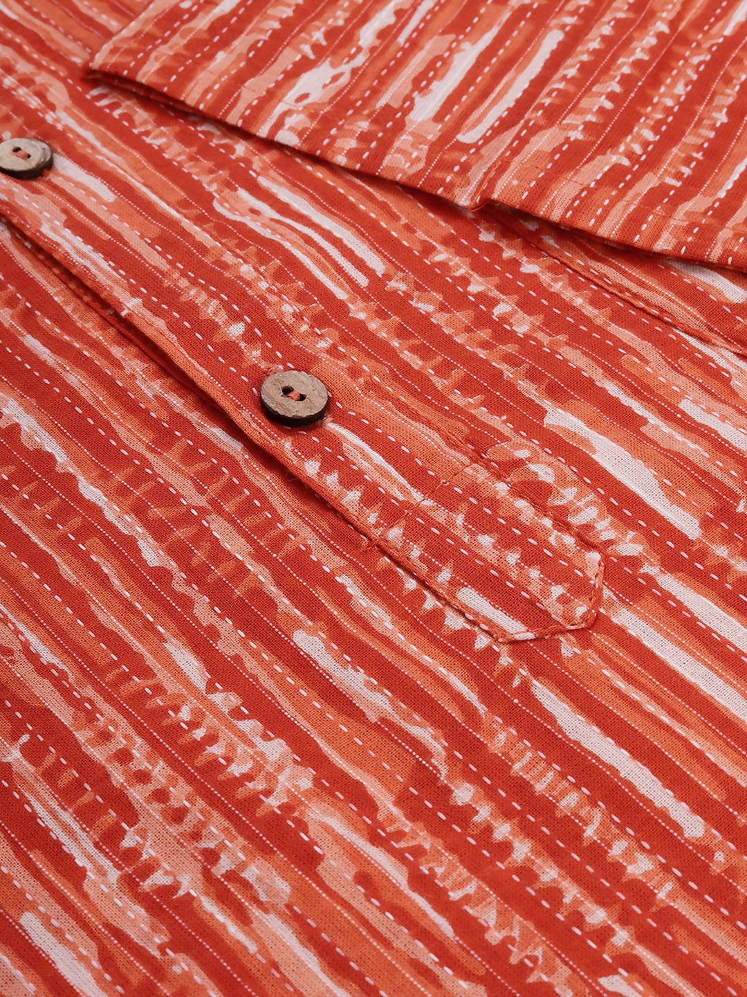 Janasya Men Orange & White Striped Kurta | Grocsy