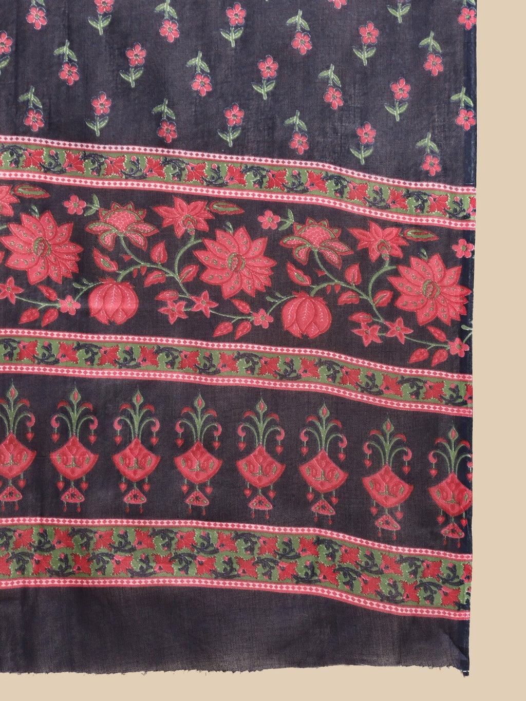 Sangria Navy Blue Floral Printed Beads and Stones Pure Cotton Kurta With Trouser & Dupatta | Grocsy