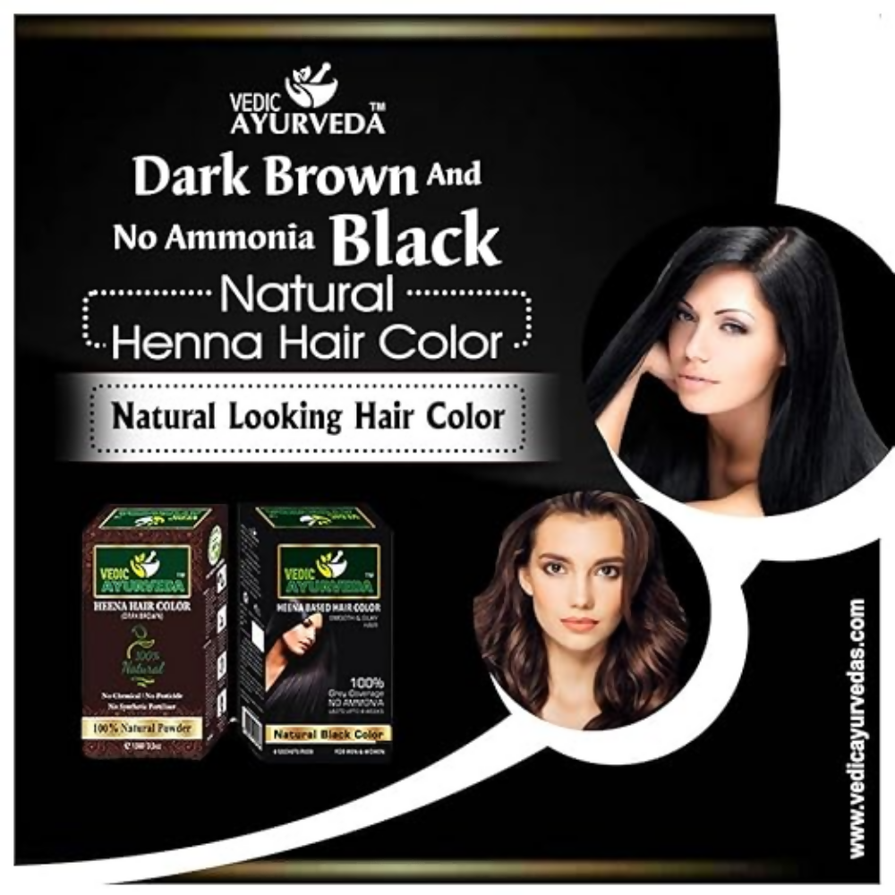 VedicAyurveda Natural Henna Dark Brown & No Ammonia Black Hair Color Powder | Grocsy