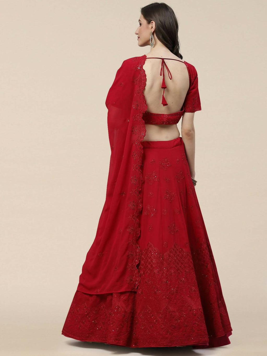 Dark Pink Georgette Thread with Sequins Embroidered work Lehenga Choli with Dupatta - Jivika | Grocsy