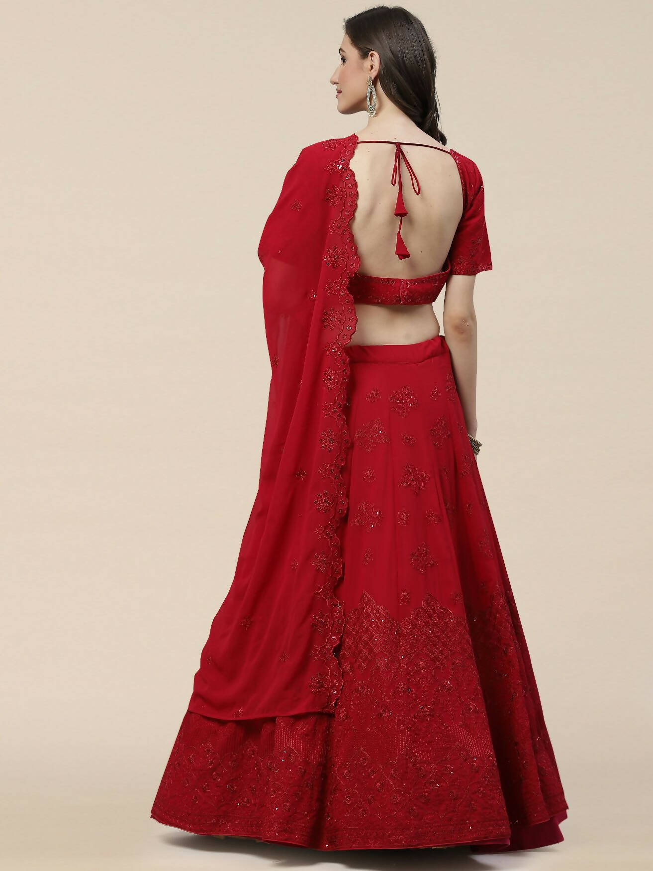 Dark Pink Georgette Thread with Sequins Embroidered work Lehenga Choli with Dupatta - Jivika | Grocsy