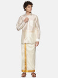 Sethukrishna Men Cream Art Silk Gold Zari Border Dhoti | Grocsy