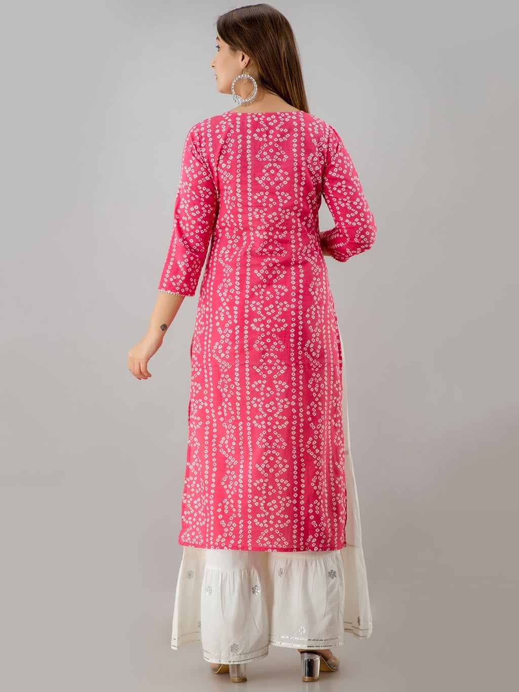 HERE&NOW Pink Bandhani Printed Gotta Patti Regular Kurta with Sharara | Grocsy